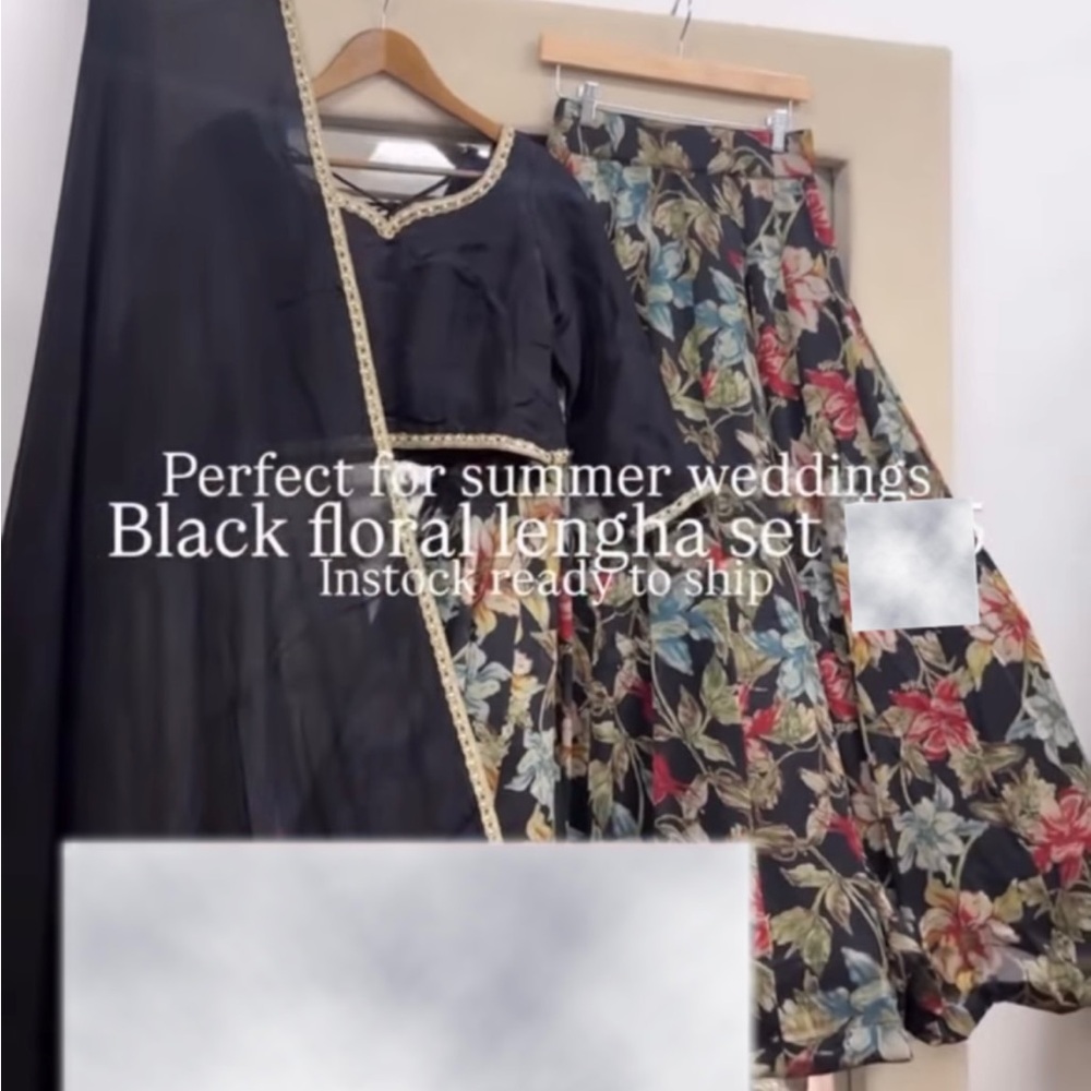 Brand new with 2 tops Black and Gold Floral Outfit lehengas Dupatta 4 piece set